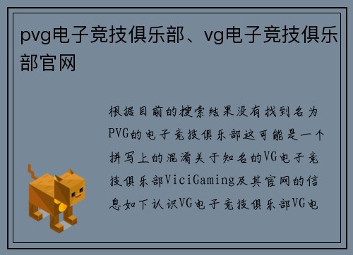 pvg电子竞技俱乐部、vg电子竞技俱乐部官网
