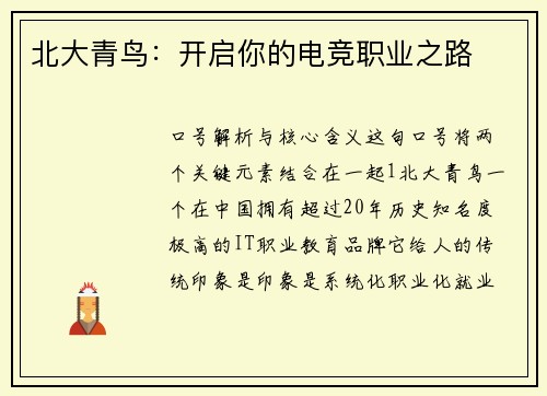 北大青鸟：开启你的电竞职业之路